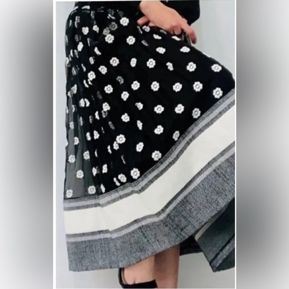 Sachin & Babi Noir Black Silk Embroidered Floral Midi Skirt Women Size 4 A-line - Picture 7 of 10